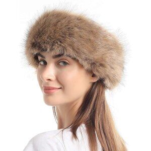 Women's  Faux Fur Headband with Elastic for Women's Winter Earwarmer Earmuff